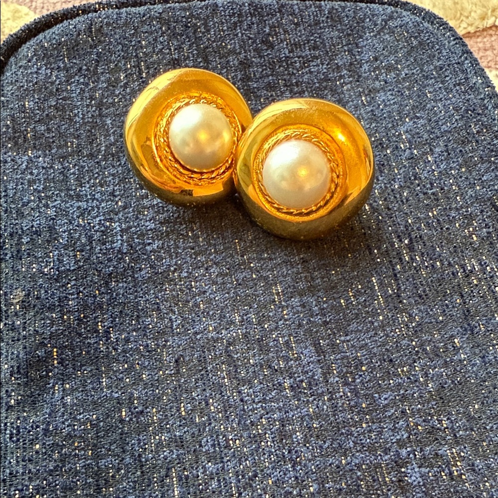 Anthropologie Gold and Pearl Stud Earrings